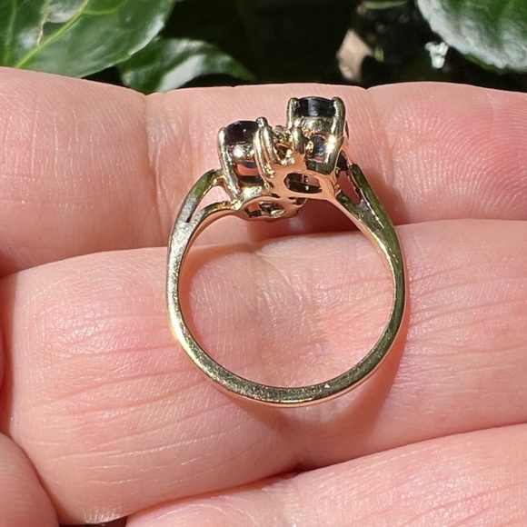 VINTAGE 14K GOLD BLUE SAPPHIRE DIAMOND TOI ET MOI RING ENGAGEMENT ANNIVERSARY - Picture 13 of 16